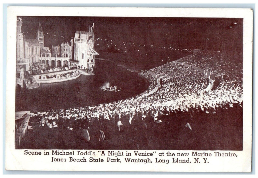 1953 Michael Todd Night Venice Marine Theatre Long Island New York NY Postcard