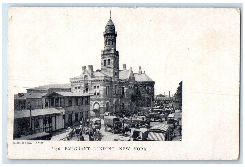 c1905 Emigrant Landing Exterior Building Wagon Carriage Street New York Postcard
