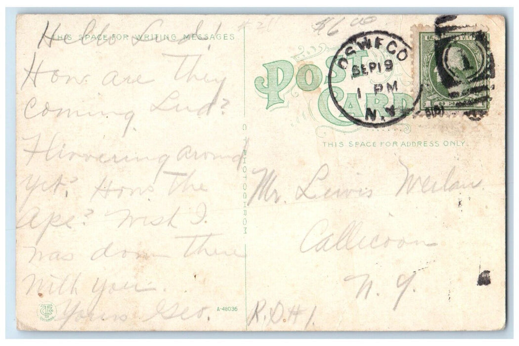 1910 Bridge Street Looking East Streetcar Buildings Oswego New York NY Postcard