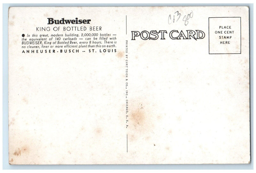 Budweiser Anheuser Busch Largest Bottling Plant St. Louis Missouri MO Postcard