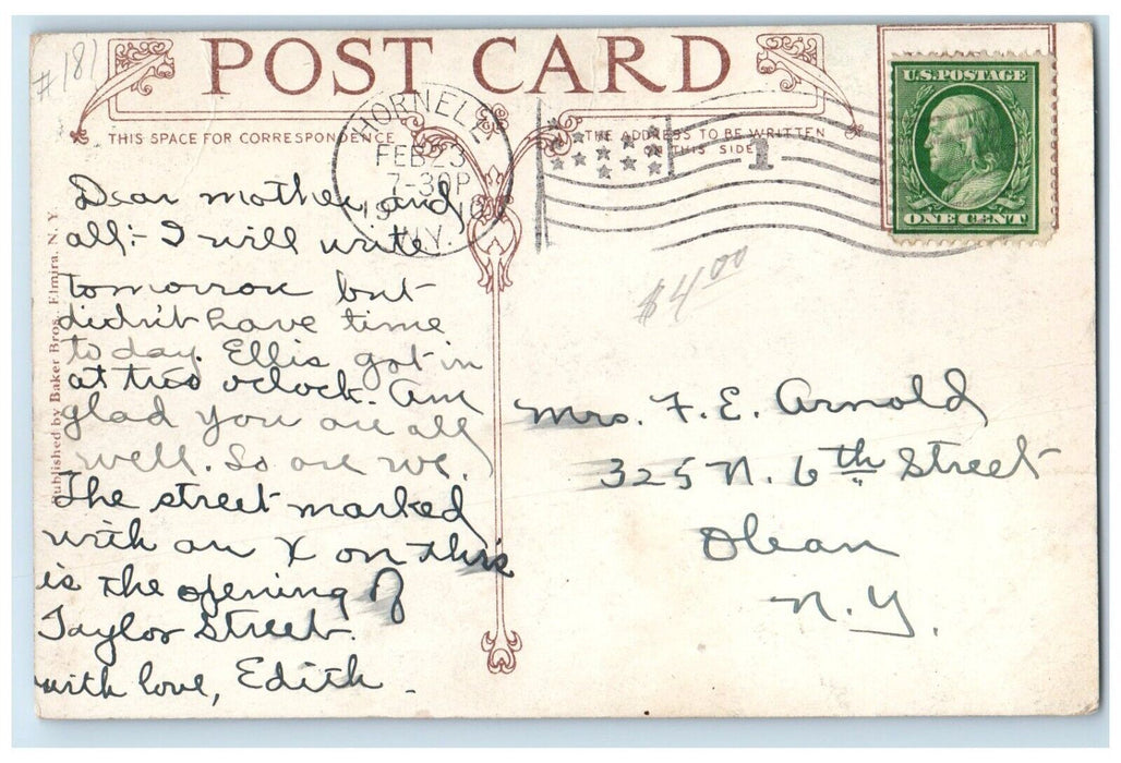 1910 Birds Eye View Broad St Subway Entrance Hornell New York NY Posted Postcard
