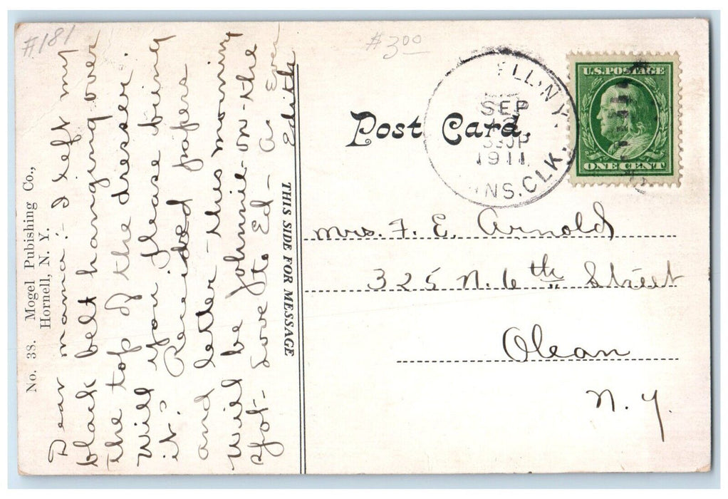 1911 Busy Day Main Street Buildings Railway Streetcar Hornell New York Postcard