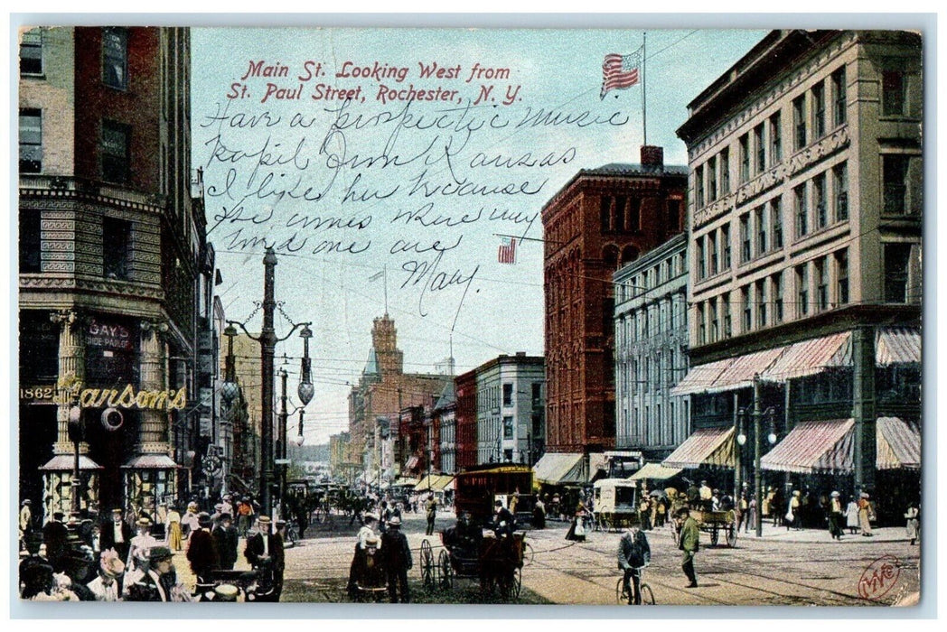 1905 Main St Looking West St Paul Street Rochester New York NY Unposted Postcard