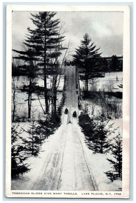 c1940 Toboggan Slides Give Many Thrills Winter Lake Placid New York NY Postcard