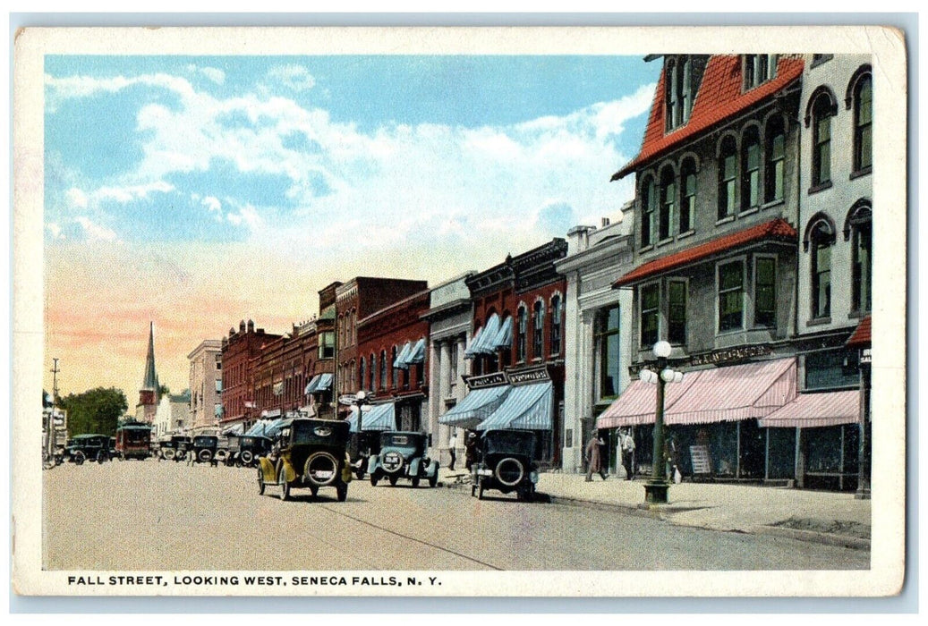 c1920 Fall Street West Classic Cars Seneca Falls New York NY Unposted Postcard