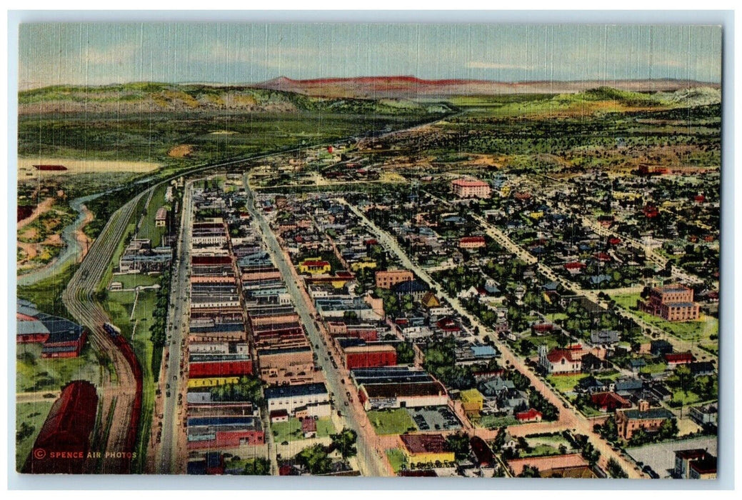 c1930's Air View Of Gallup New Mexico NM, Buildings Road Cars Vintage Postcard