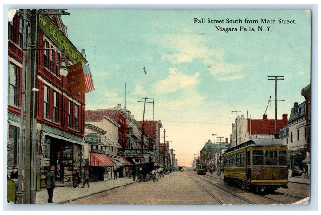 1913 Fall Street South Main Street Streetcar Niagara Falls New York NY Postcard