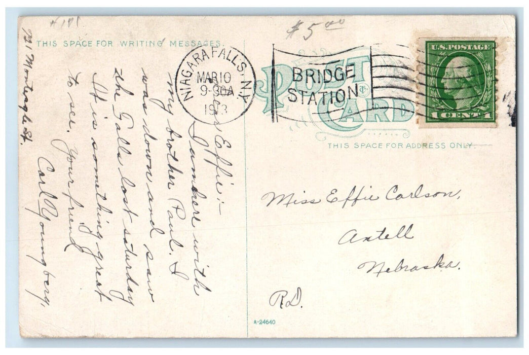 1913 Fall Street South Main Street Streetcar Niagara Falls New York NY Postcard