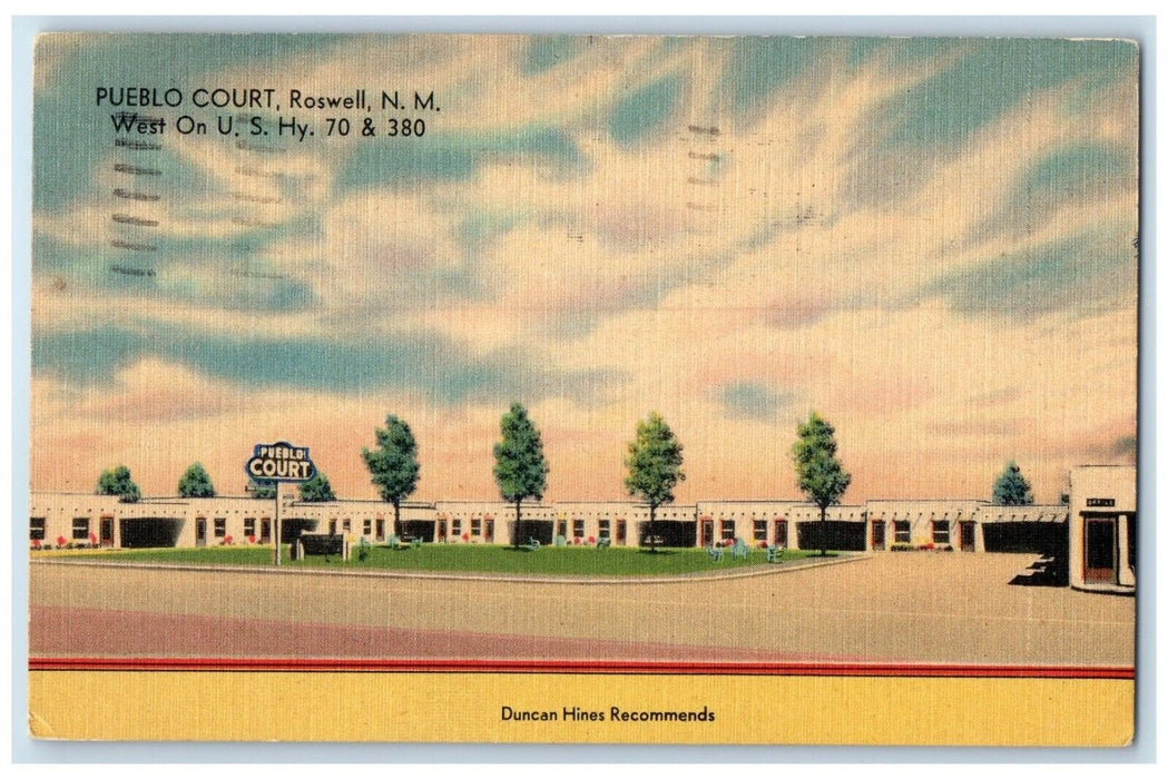 1940 Pueblo Court Motel Roadside Roswell New Mexico NM Posted Vintage Postcard