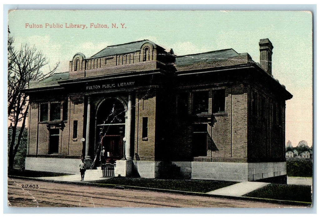 c1910 Exterior Fulton Public Library Building Fulton New York NY Posted Postcard