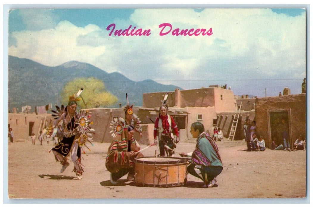 c1930's Indian Taos Dancer At Taos Pueblo New Mexico NM Vintage Postcard