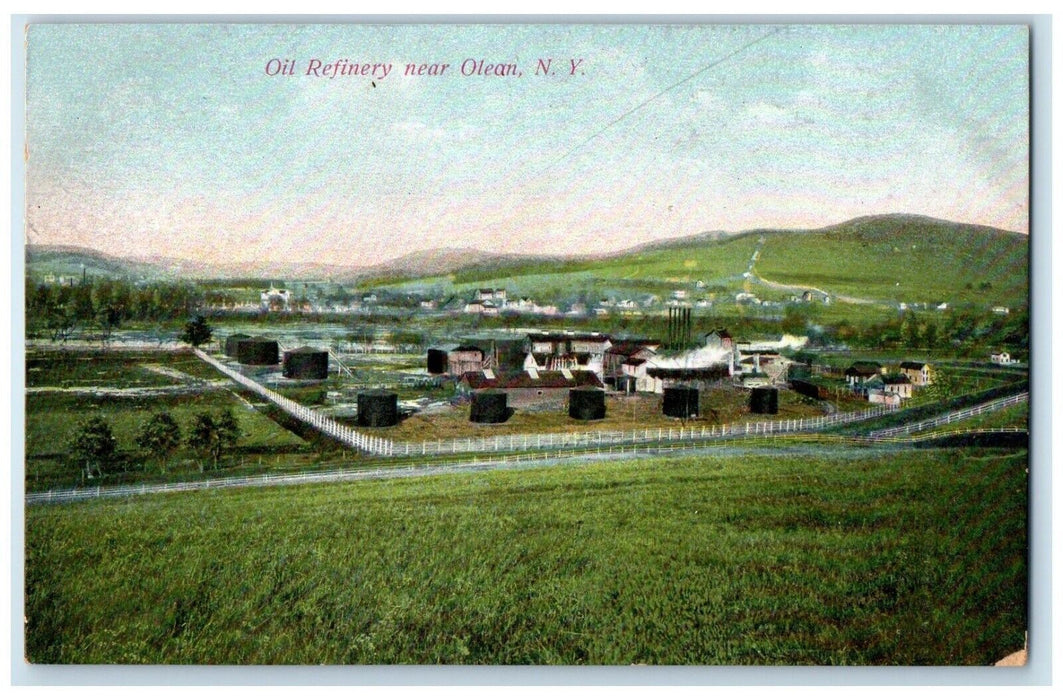 c1910 Panorama View Oil Refinery Factory Mountains Trees Olean New York Postcard