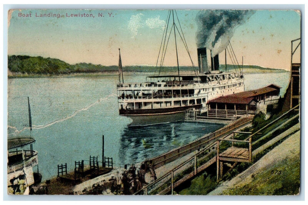 1910 Steamer Cruise Ship Boat Landing Dock Lewiston New York NY Antique Postcard