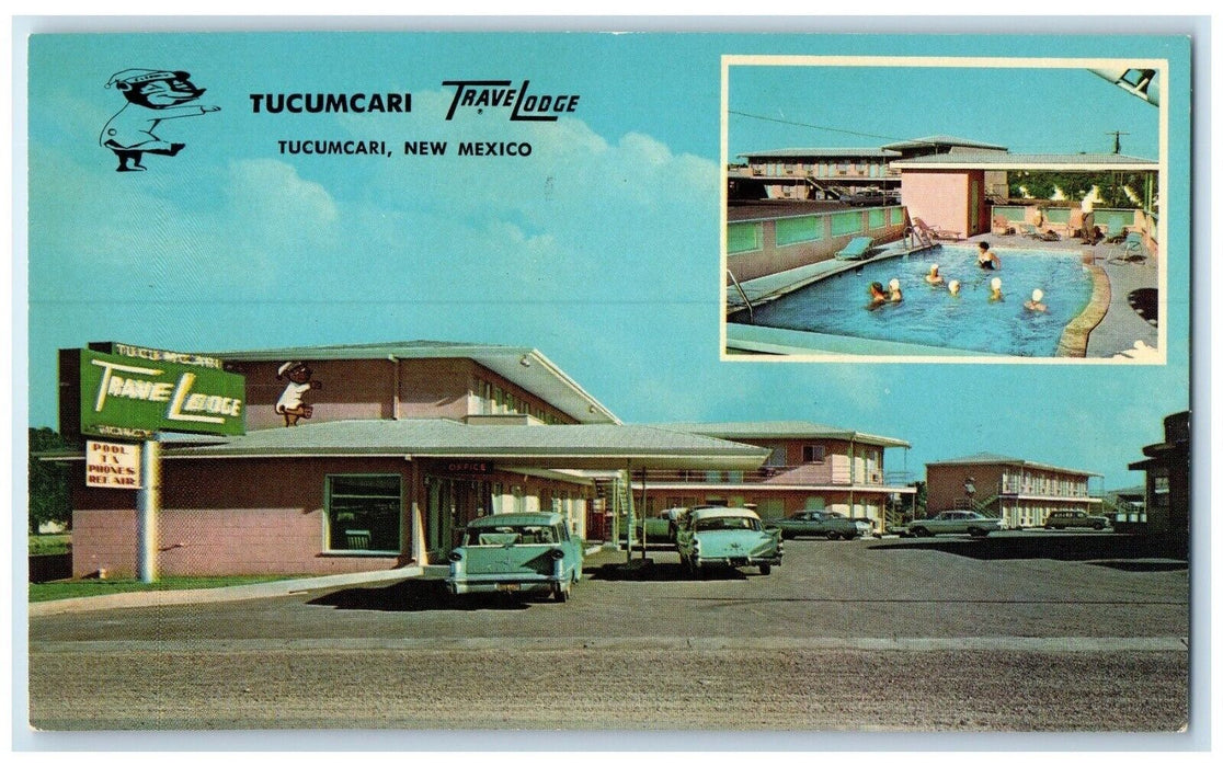 c1950's Travel Lodge Motel Cars Pool Tucumcari New Mexico NM Vintage Postcard