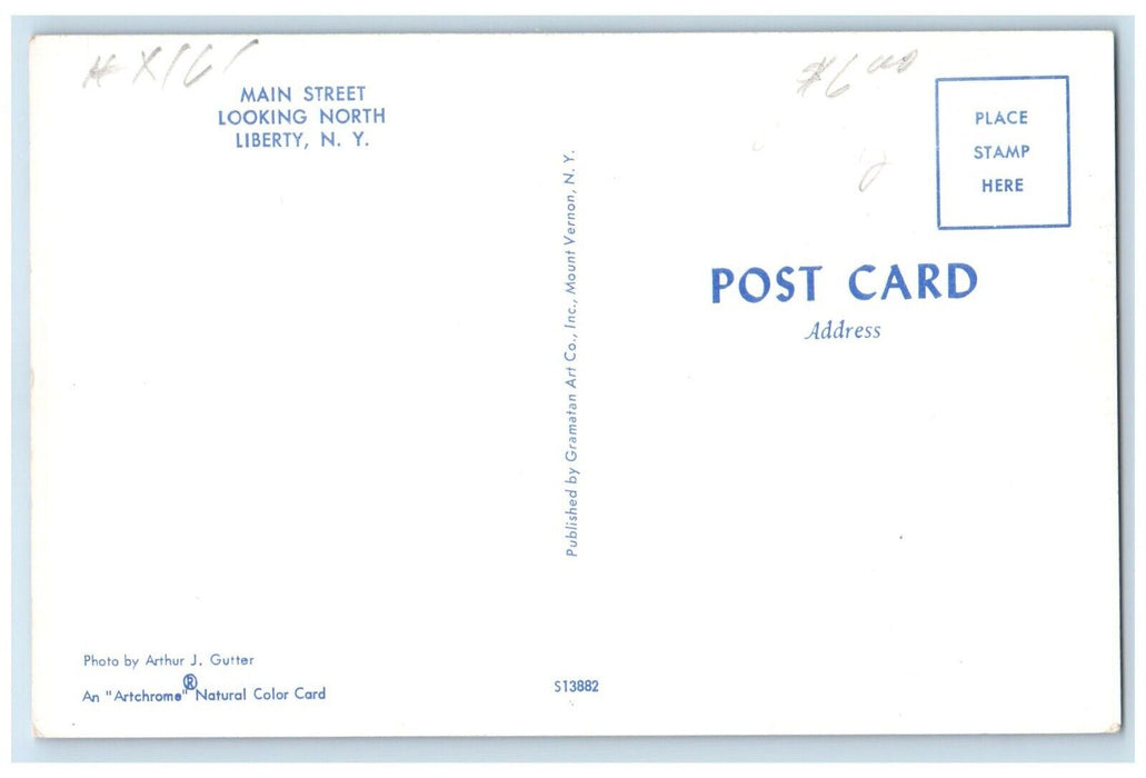 c1960 Main Street Looking North Classic Cars Building Liberty New York Postcard