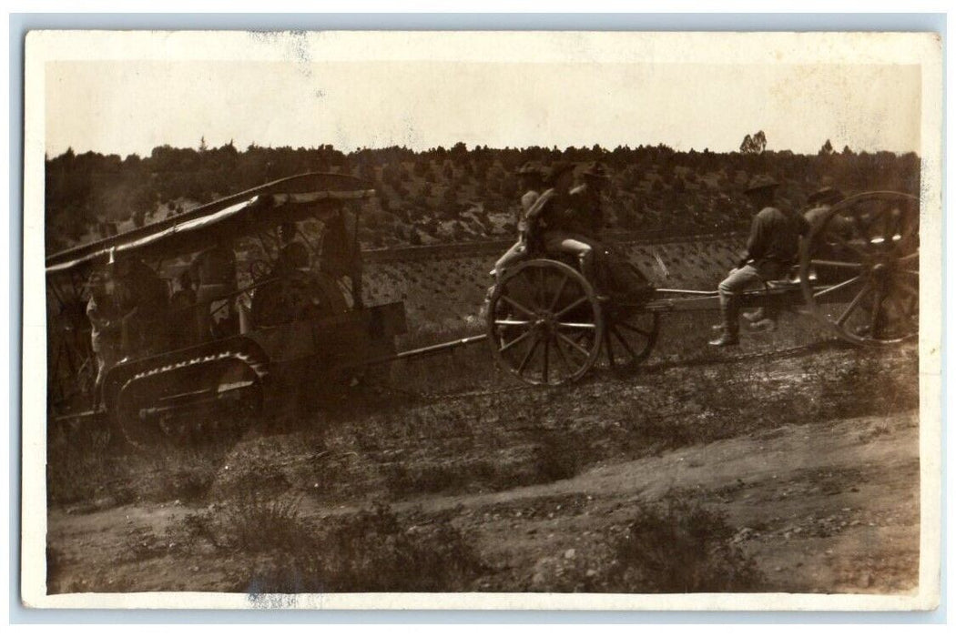 c1914-1918 WWI Soldiers Cart Caterpillar Artillery View RPPC Unposted Postcard