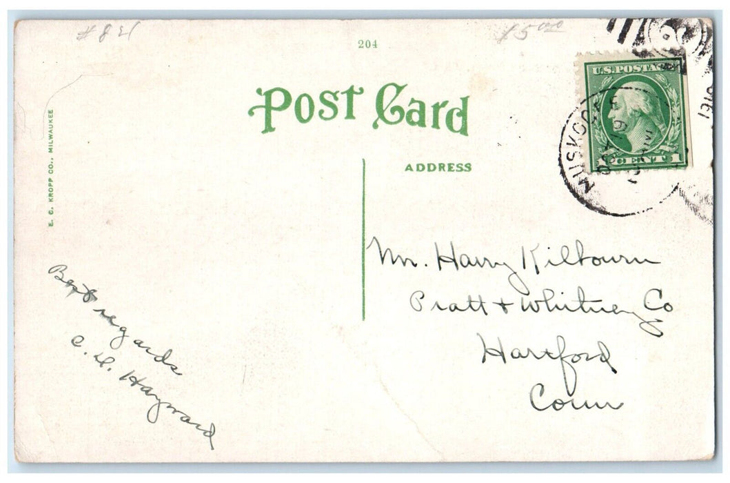 1910 Pond Oil Lake River Tower Muskogee Oklahoma Posted Vintage Antique Postcard