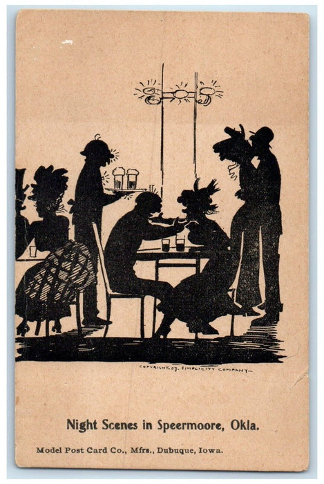 c1910 Silhouette Eating Party Night Scene Speermoore Oklahoma OK Posted Postcard