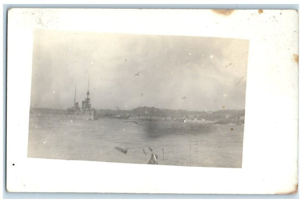 c1918 WW1 French Cruiser Ship Later Sunk By Torpedo Brest France RPPC Postcard