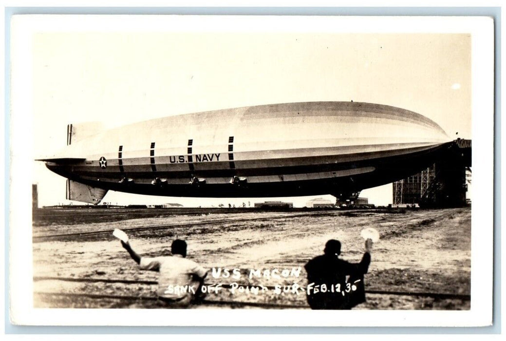 c1930's USS Macon Zeppelin Air Ship Military US Navy View  RPPC Photo Postcard