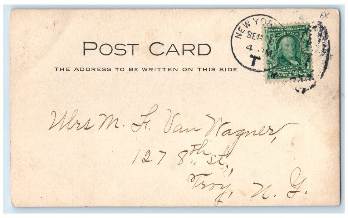 1904 Spinning Wheel Woman Log Cabin View New York NY RPPC Photo Postcard