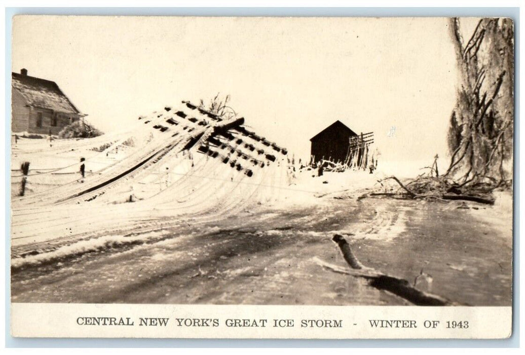 1943 Great Ice Storm Winter View Central New York NY RPPC Photo Postcard