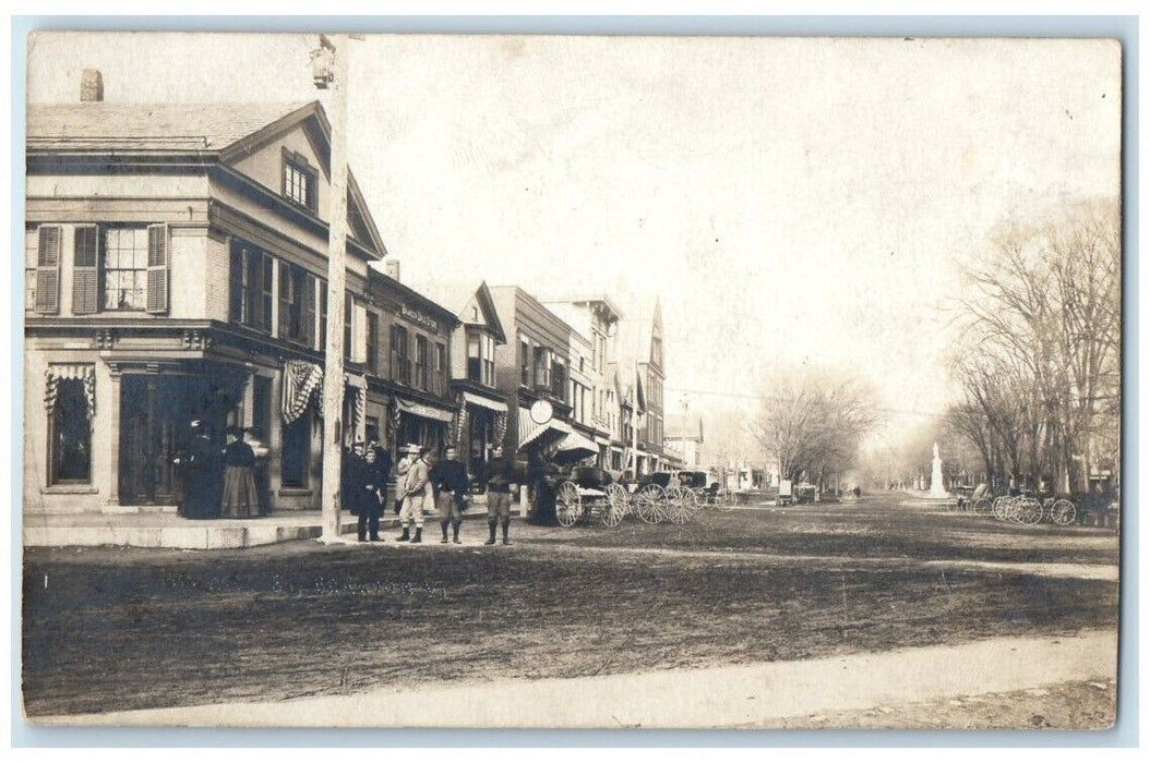 1909 Main Street Horse Wagon Leicester Junction Brandon VT RPPC Photo Postcard