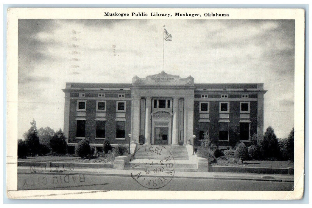 1951 Exterior Front View Muskogee Public Library Muskogee Oklahoma OK Postcard
