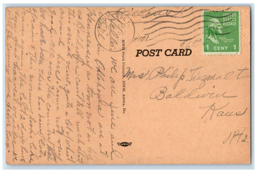 1951 Aerial View Business District Buildings Hennessey Oklahoma Vintage Postcard