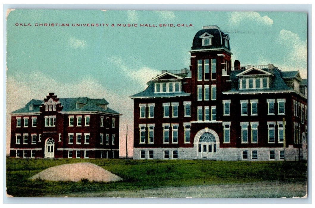 1910 Exterior Oklahoma Christian University Music Hall Enid Oklahoma OK Postcard