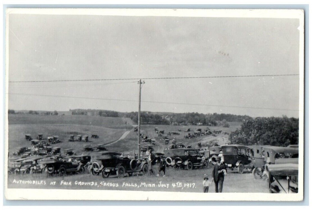 1917 Automobiles At Fair Grounds July 4th Fergus Falls MN RPPC Photo Postcard