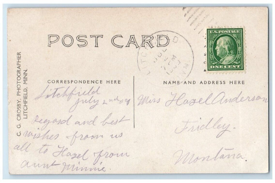 1909 Opera House Theater View Litchfield Minnesota MN RPPC Photo Postcard