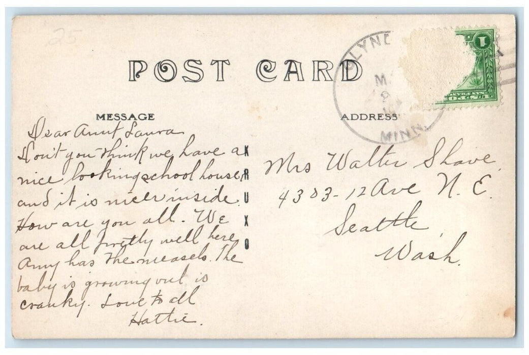 c1910's Consolidated School Building View Glyndon MN RPPC Photo Postcard