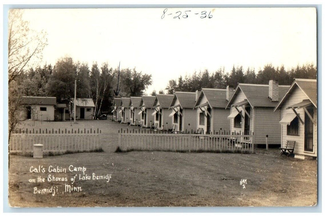 1936 Cal's Cabin Camp Lake Bemidji Shore Minnesota MN RPPC Photo Postcard