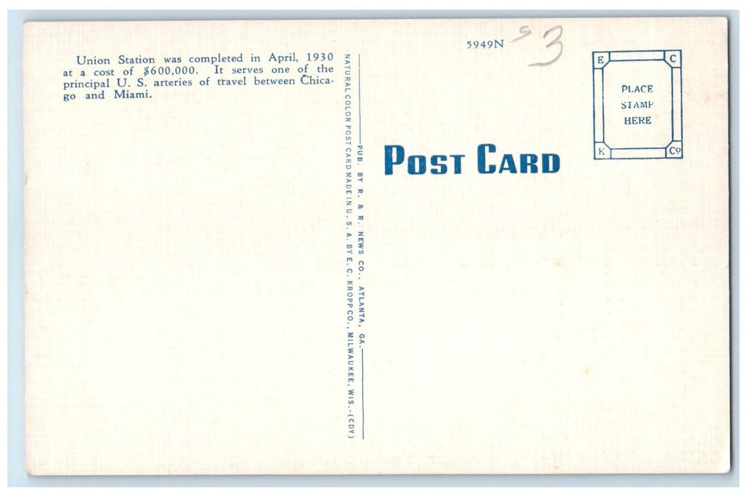 c1930's Union Station Depot Cars And Buildings Atlanta Georgia GA Postcard