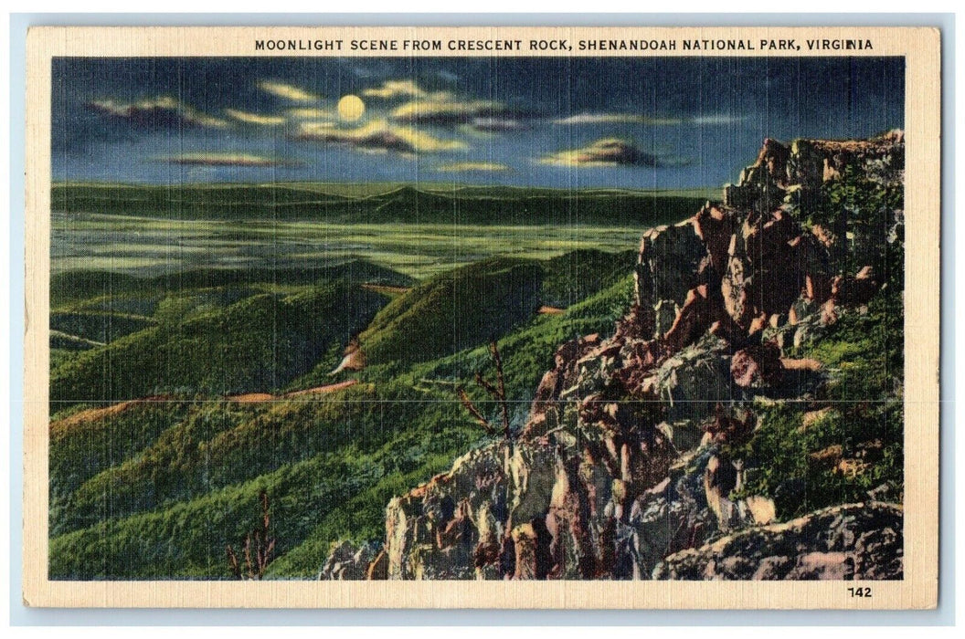 1946 Moonlight Scene From Crescent Rock Shenandoah National Park VA Postcard