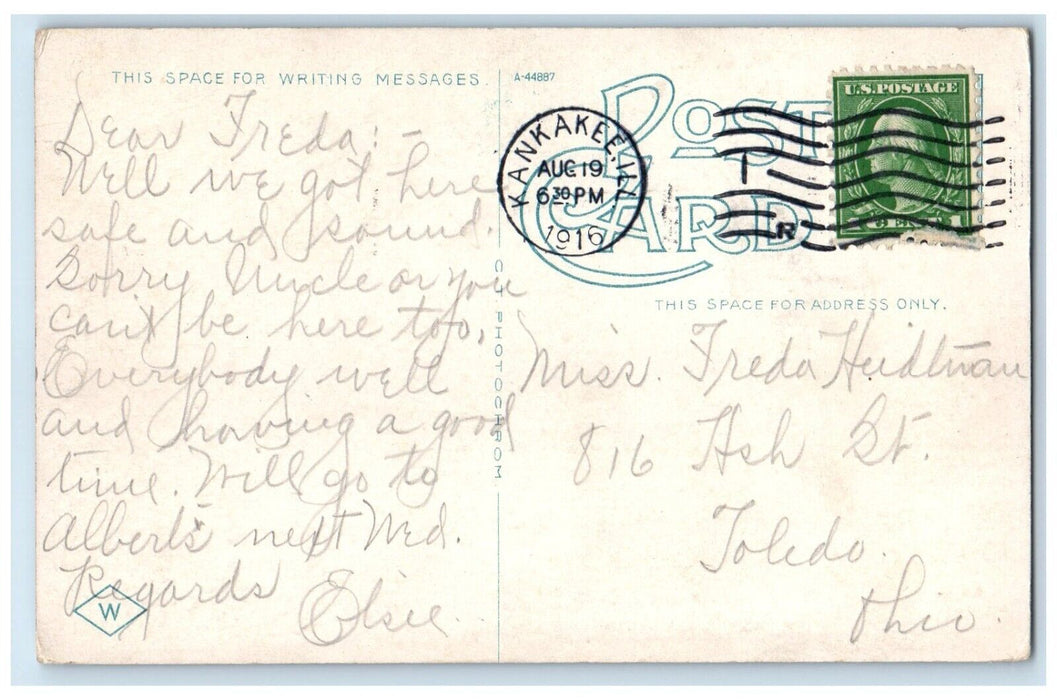 1916 Masonic Hall And YMCA Building Kankakee Illinois IL Posted Antique Postcard
