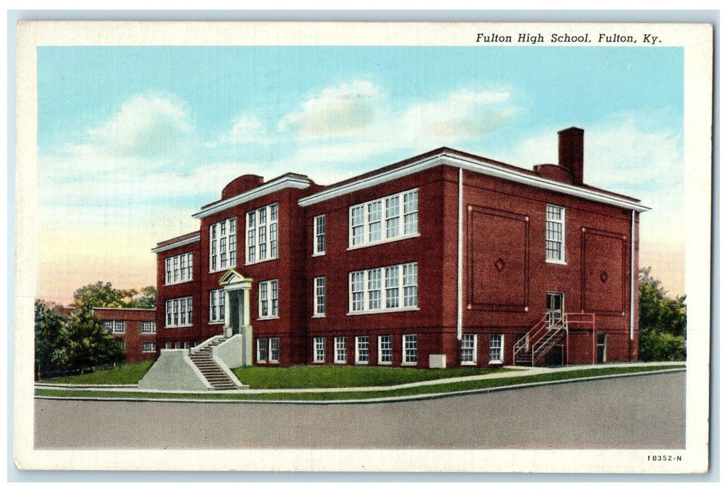 1913 Fulton High School Building Scene Street Fulton Kentucky KY Posted Postcard