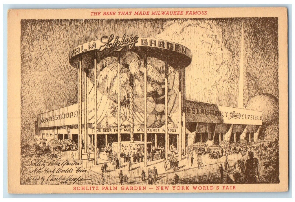 Schlitz Palm Garden New York World's Fair NY, Restaurant Beer Garden Postcard