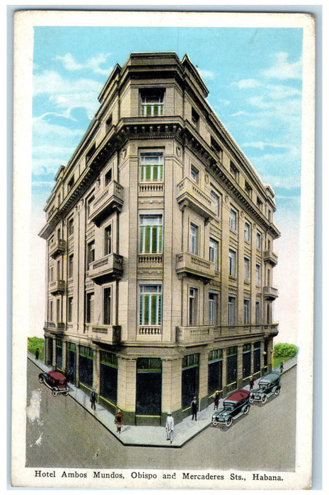 1930 Hotel Ambos Mundos Obispo and Mercaderes Streets Havana Cuba Postcard