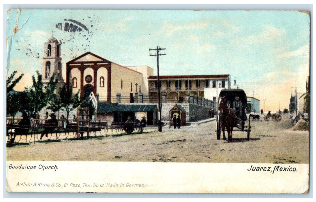 1907 Guadalupe Church Juarez Mexico Horse Carriage Posted Antique Postcard