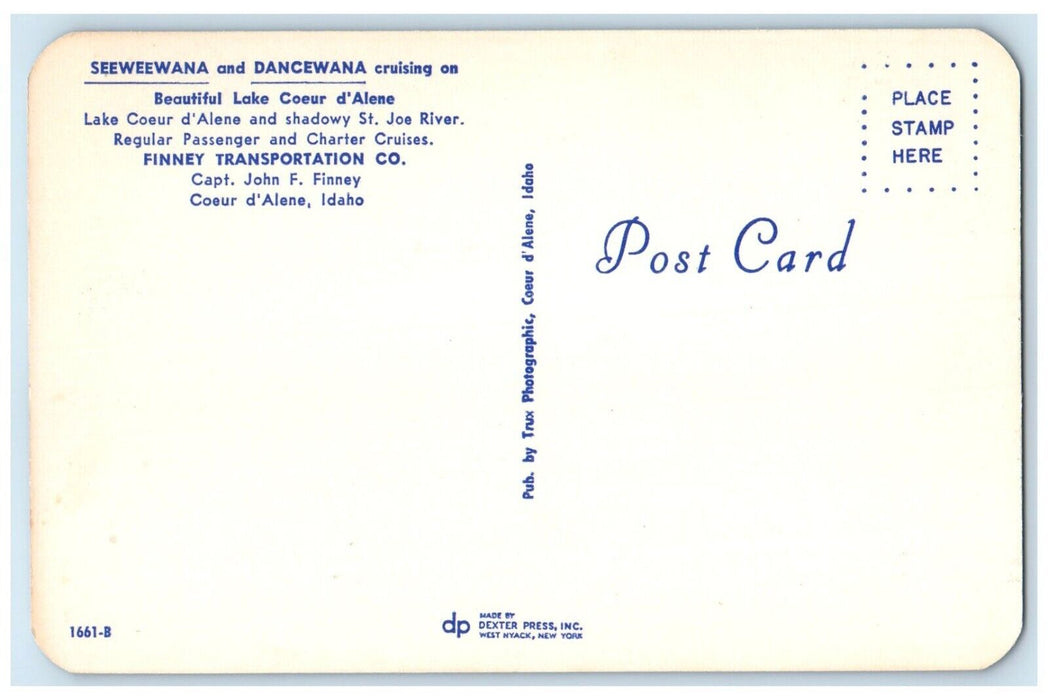 c1950's Seeweewana And Dancewana Cruising Lake Coeur D' Alene Idaho ID Postcard