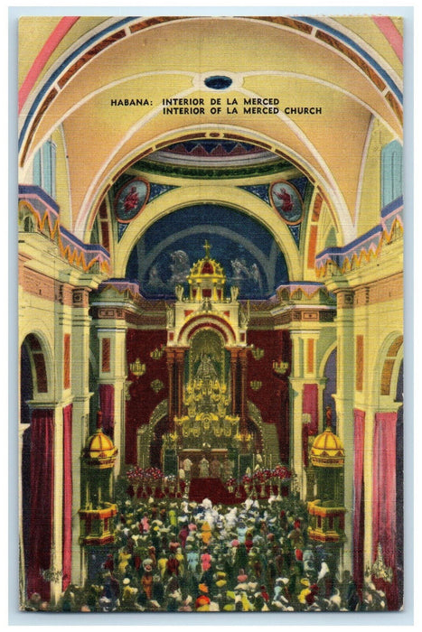 1952 Habana Interior De La Merced Church Cuba Vintage Posted Postcard