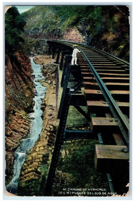 1913 Camino De Veracruz Puente Del Ojo De Agua Mexico Posted Postcard