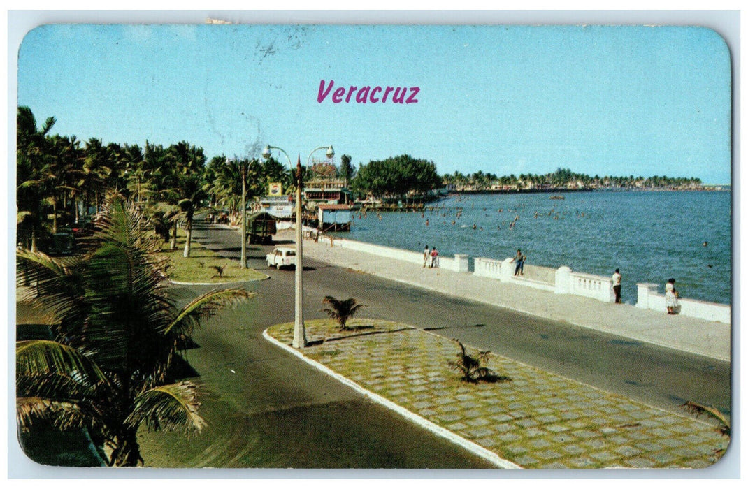 1979 The Boulevard and The Villa Del Mar Beach Veracruz Mexico Postcard