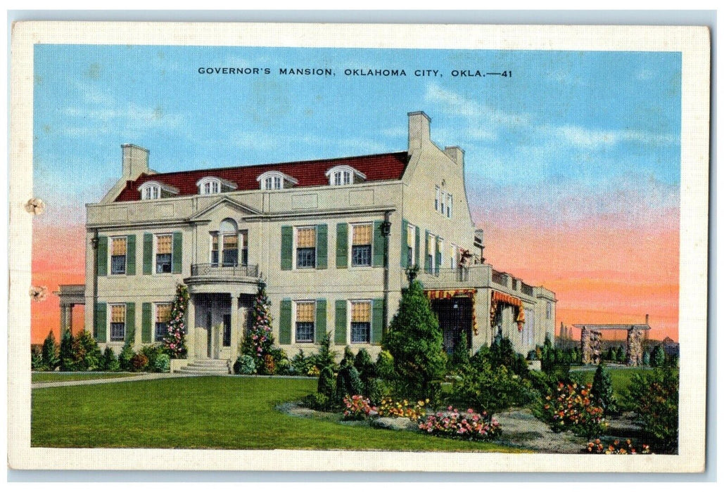 c1940 Exterior View Governor Mansion Building Oklahoma City Oklahoma OK Postcard