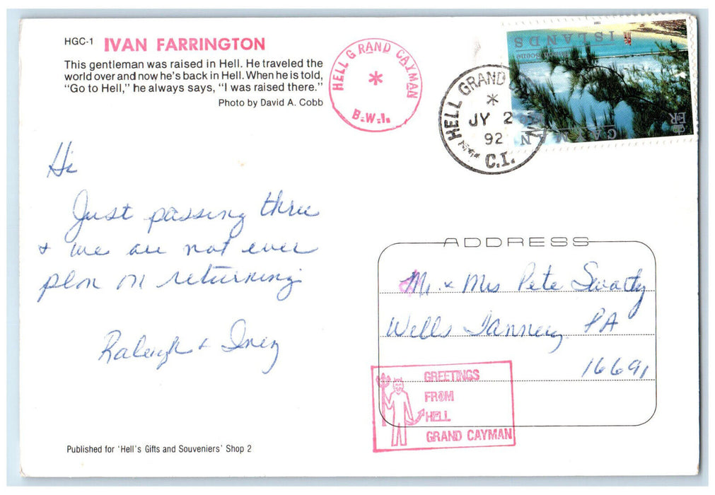 1992 Ivan Farrington Holding Flowers Hell Grand Canyon BWI Postcard