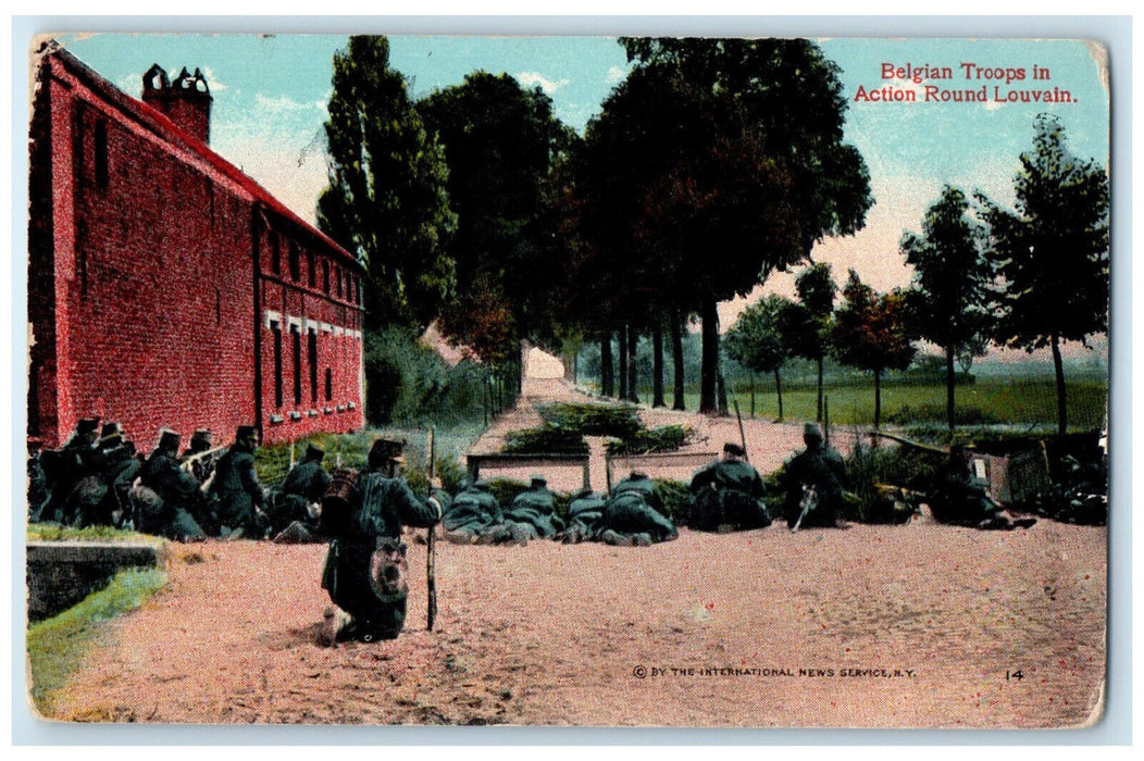 c1910 Belgian Troops in Action Round Leuven Belgium Antique Postcard
