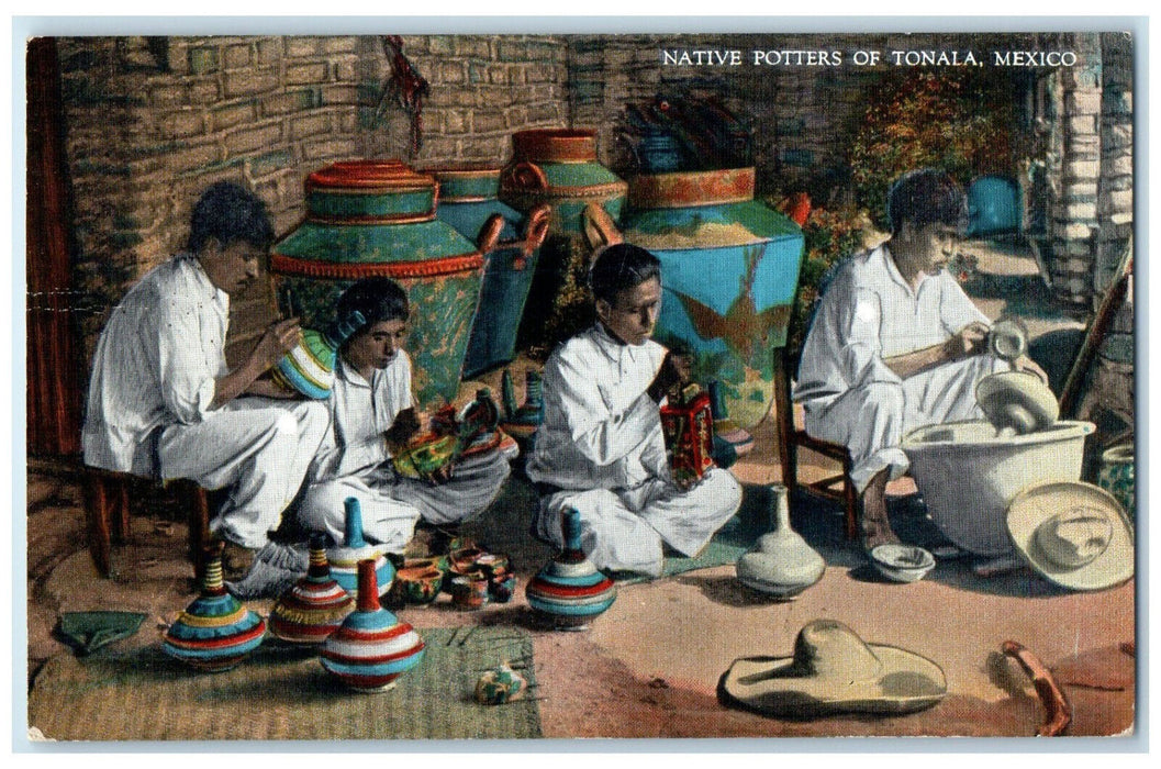 c1910 Native Potters Decorating at Tonala Mexico Antique Posted Postcard