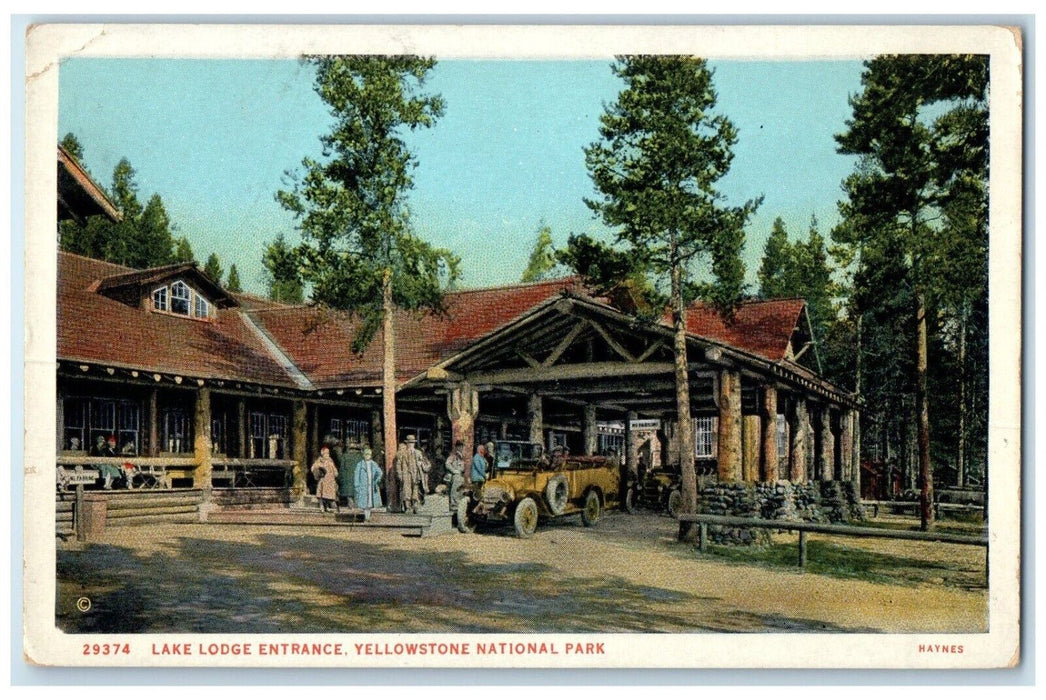 c1920 Lake Lodge Entrance Yellowstone National Park Absaroka Wyoming WY Postcard
